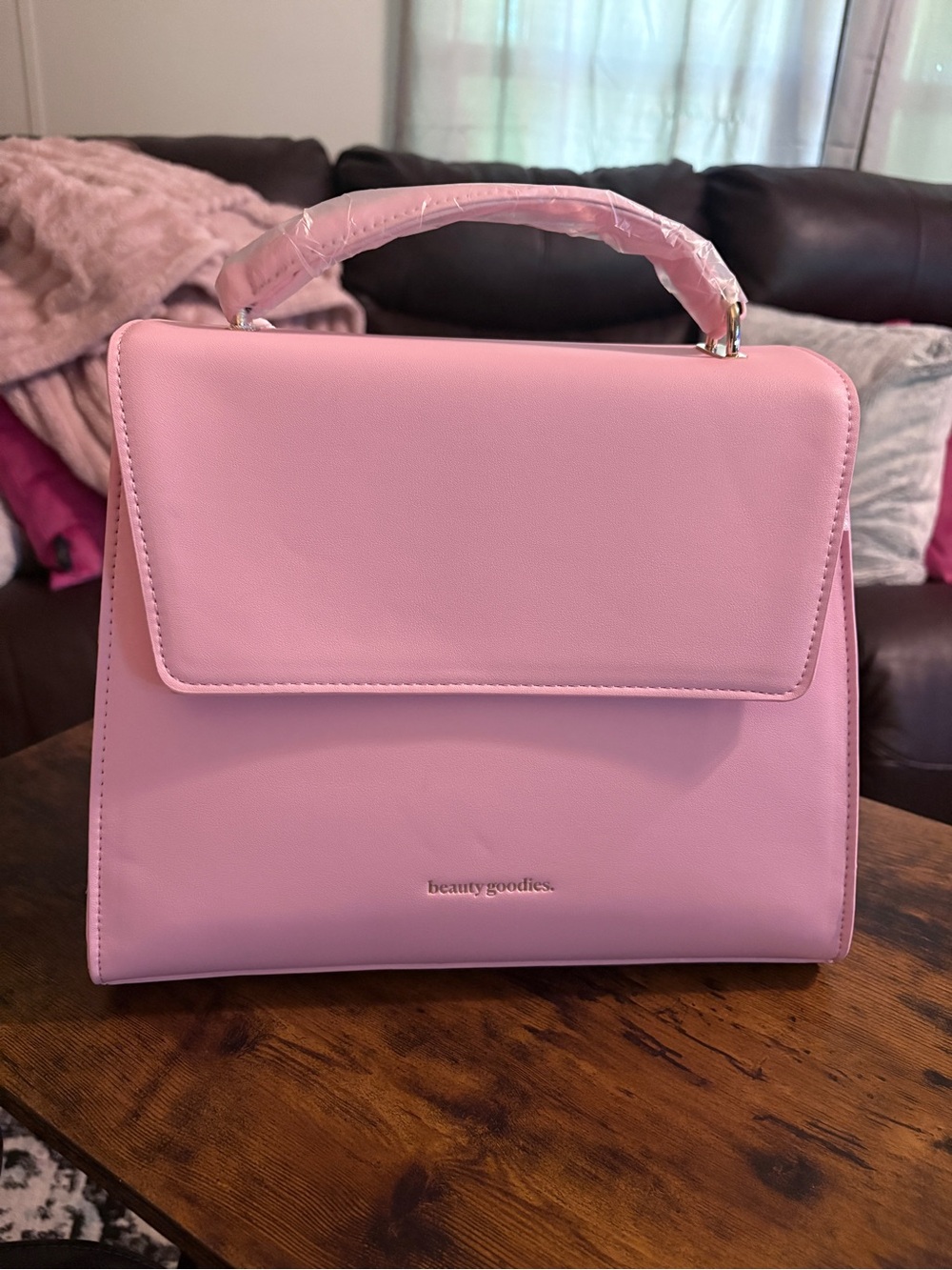 Pink Vegan Leather Insulated Lunch Bag